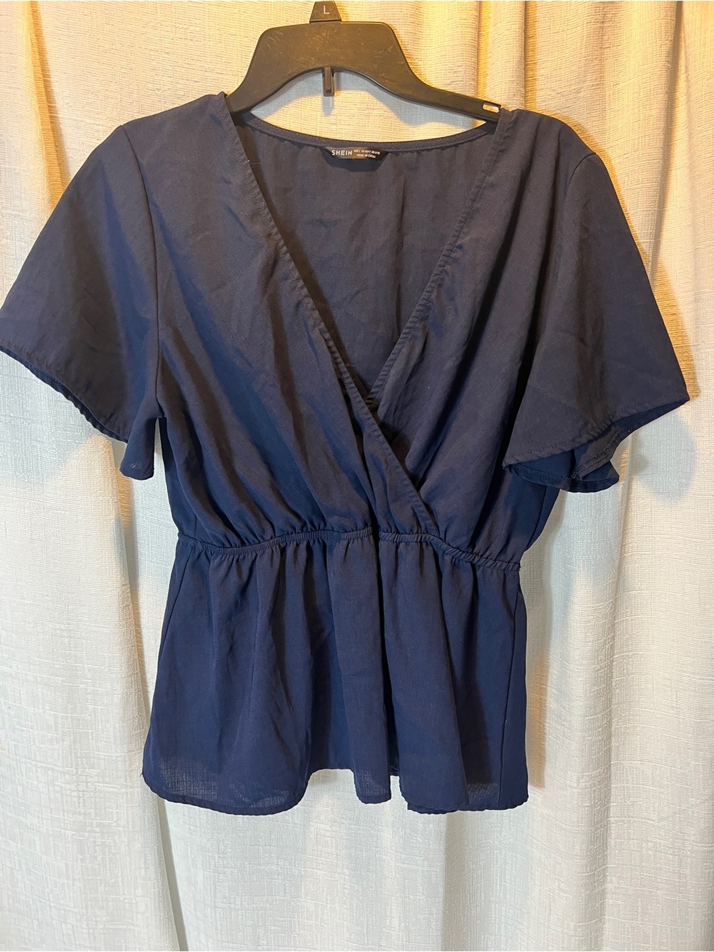SHEIN Navy Wrap V-Neck Peplum Blouse SIZE LARGE